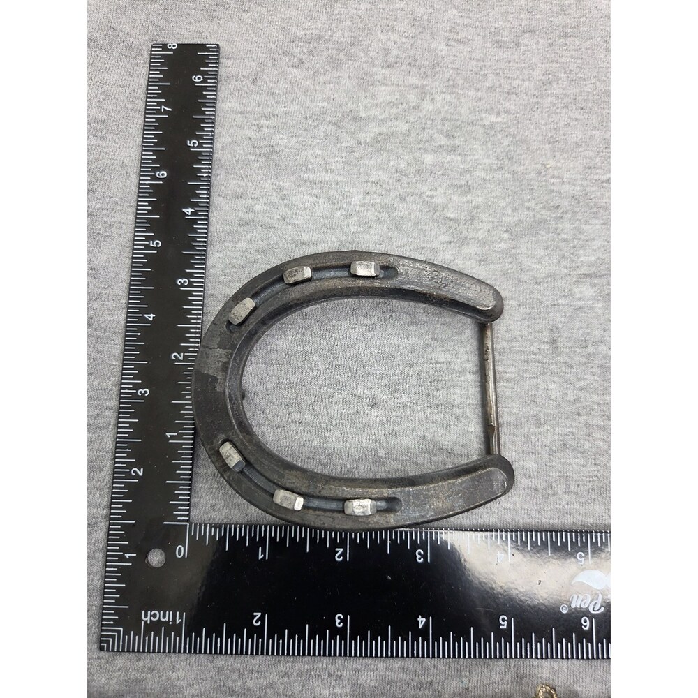 Vintage Blacksmith Pony Horseshoe Solid Metal Western Belt Buckle - Picture 6 of 12